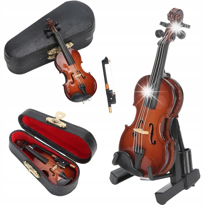 Mini model de vioara, 38x30x87mm, set cu suport si accesorii, decorativ