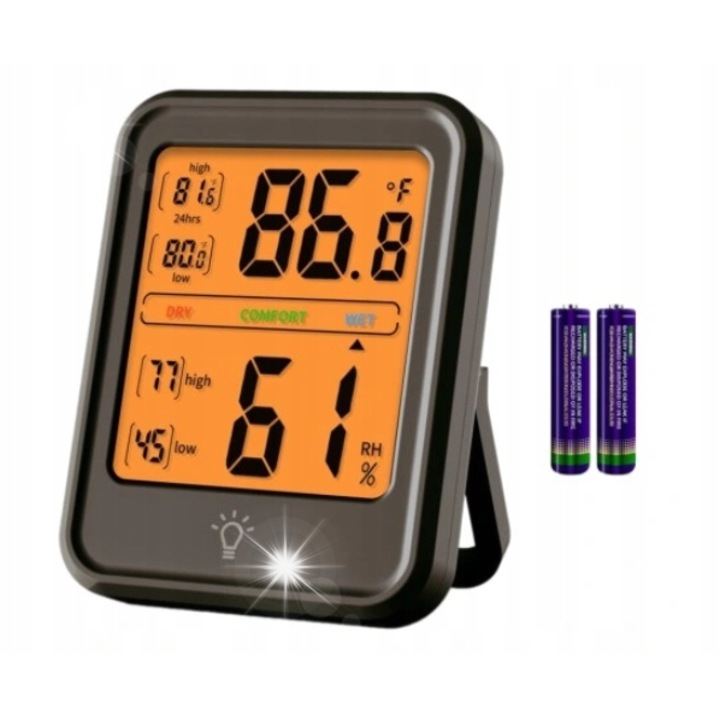 Termometru digital, higrometru, negru, 8.5x6.5x2.5cm, set cu 2 baterii AAA