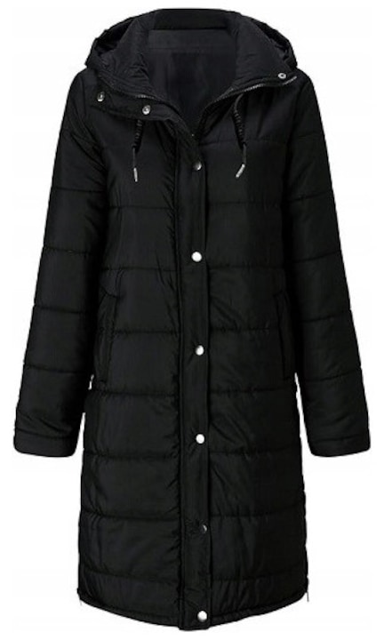 Geaca de iarna dama lunga, matlasata, tip parka, neagra, din puf