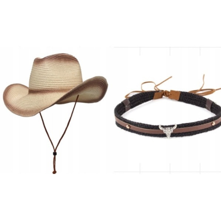 Palarie cowboy unisex, 58cm, curea decorativa