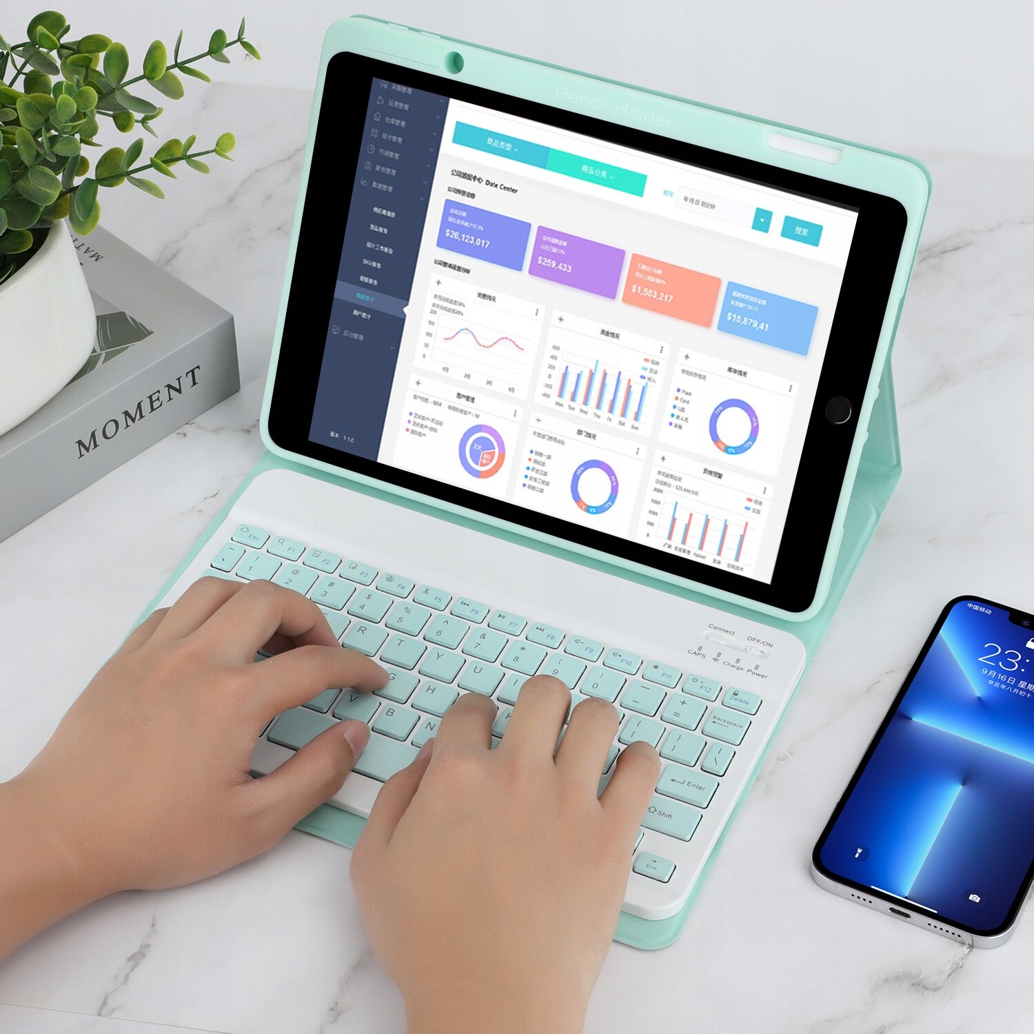 Husa tableta cu tastatura pentru Lenovo Tab M10 Plus 10,3" TB-X606F TB-X606X, verde, set complet