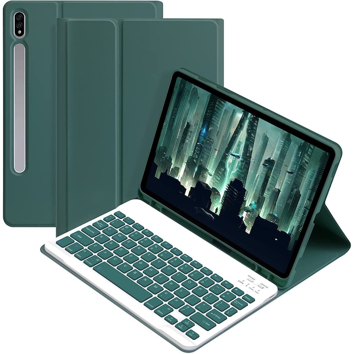 Husa tableta cu tastatura Bluetooth pentru Samsung Galaxy Tab S8/S7 11", verde inchis