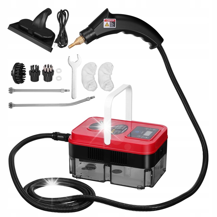 Aparat de curatat cu abur, 1200 ml, 345 W, rosu, compact, set complet