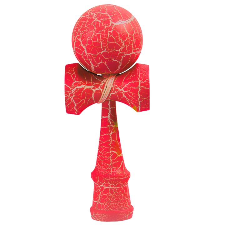 Кендама професионална SDEPOT, японска игра за сръчност, изработена от дърво, модел 18 см, с напукан дизайн, развива концентрацията, търпението и координацията, червена