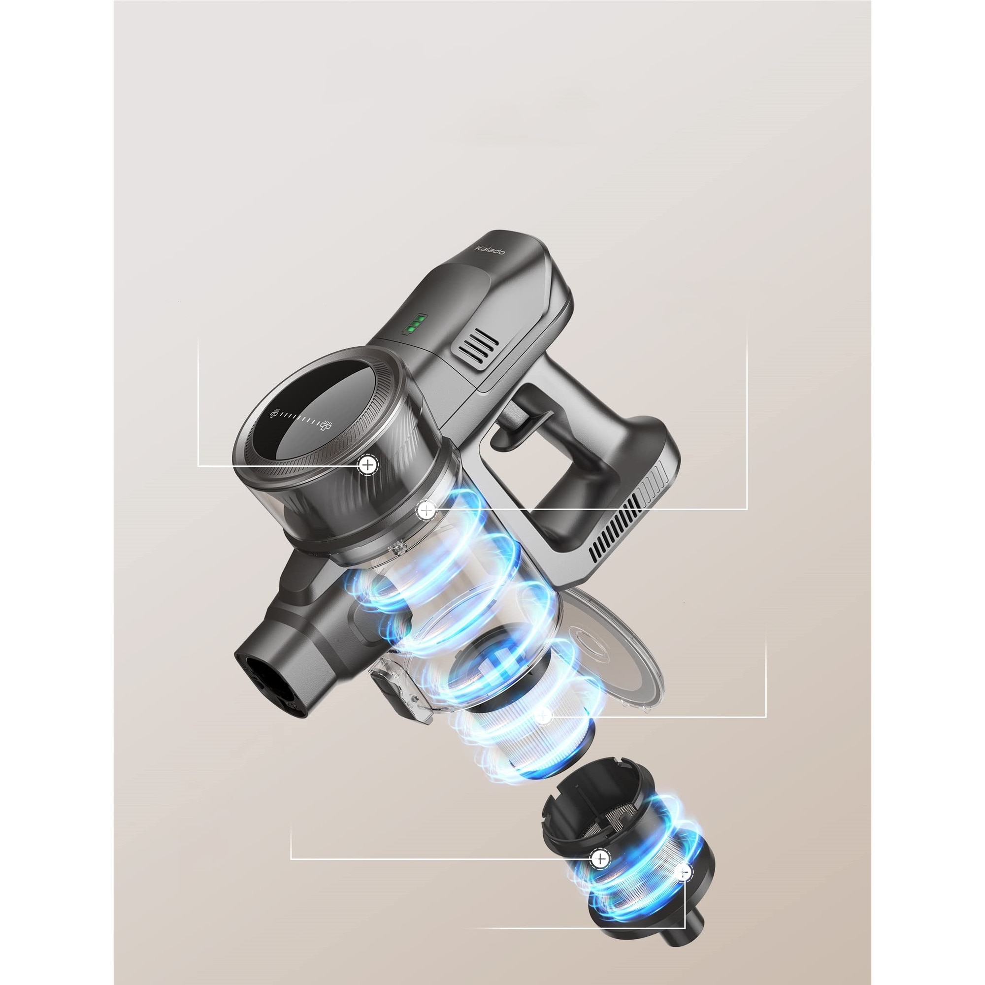 Aspirator vertical fără fir, Kalado, KCV01, 250W, 26KPa, argintiu