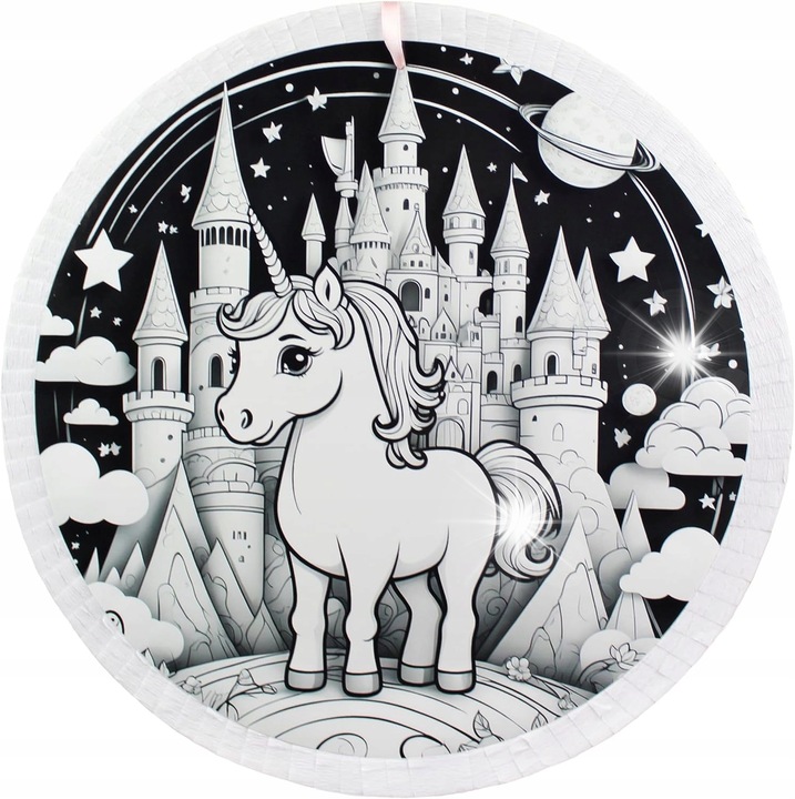 Piniata Unicorn, 30x30x5,5cm, Alb/Negru