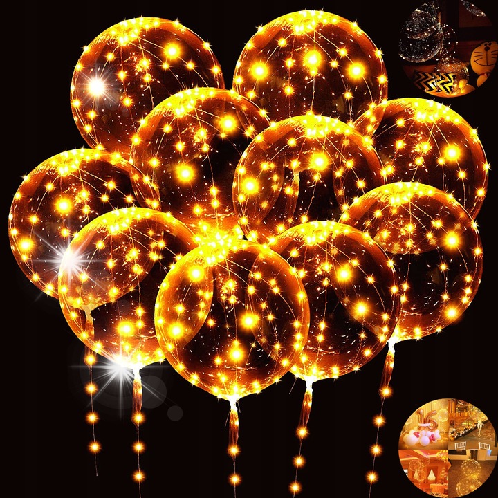 10 db-os LED-es lufi szett 20", átlátszó, dekoratív