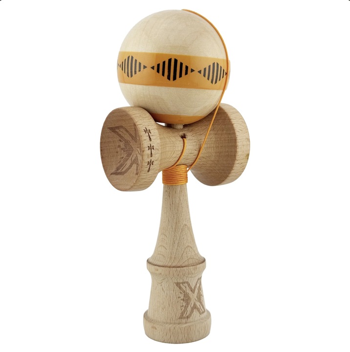 Kendama X Royal King Size, Super Sticky cupe mari, Natur-Rosu romb Portocaliu