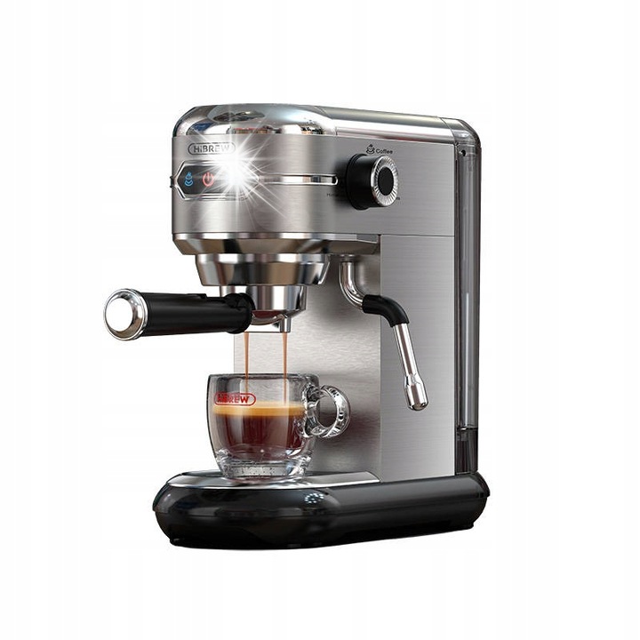 Еспресо машина HiBREW H11, 19 бара, 1.1 л, размери 290x285x120 мм, комплект с ESE филтри и тампер
