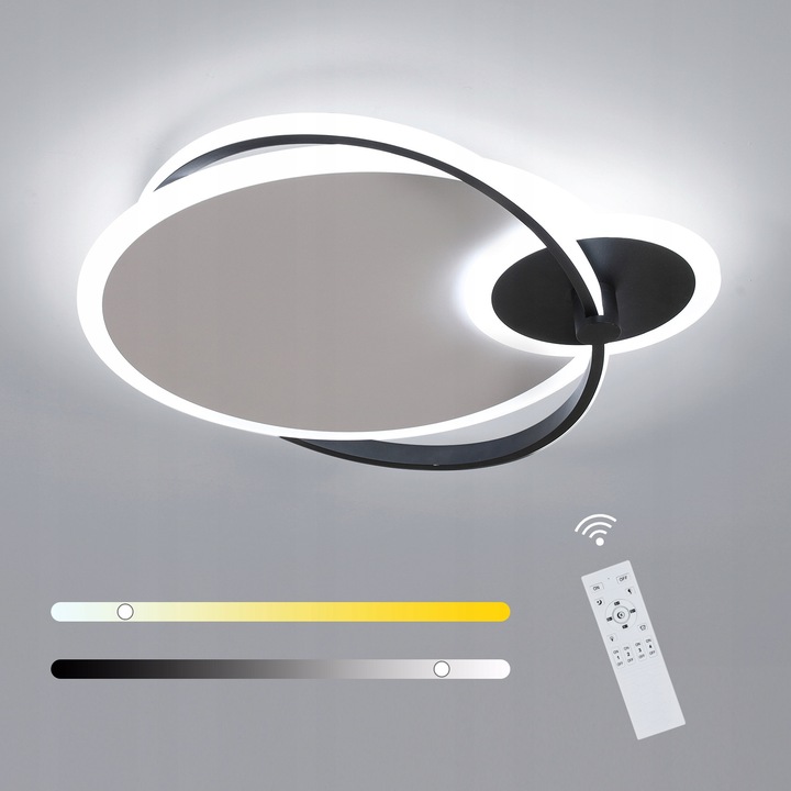 Lusta moderna Riserva, lampa suspendata LED rotunda, neagra cu alb, cu telecomanda