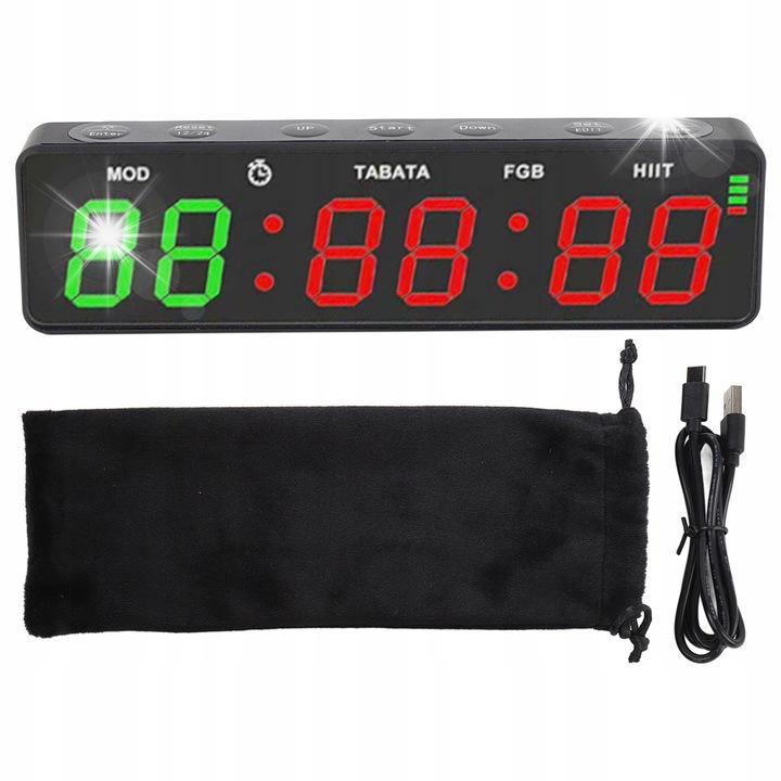 Timer de fitness portabil, digital, cu functie de cronometru, 12/24 ore, compact, cu suport magnetic, 1000 mAh