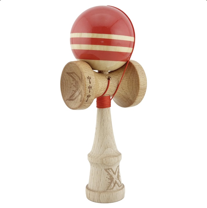Kendama X Royal King Size, Super Sticky cupe mari, Rosu-Natur cu dungi