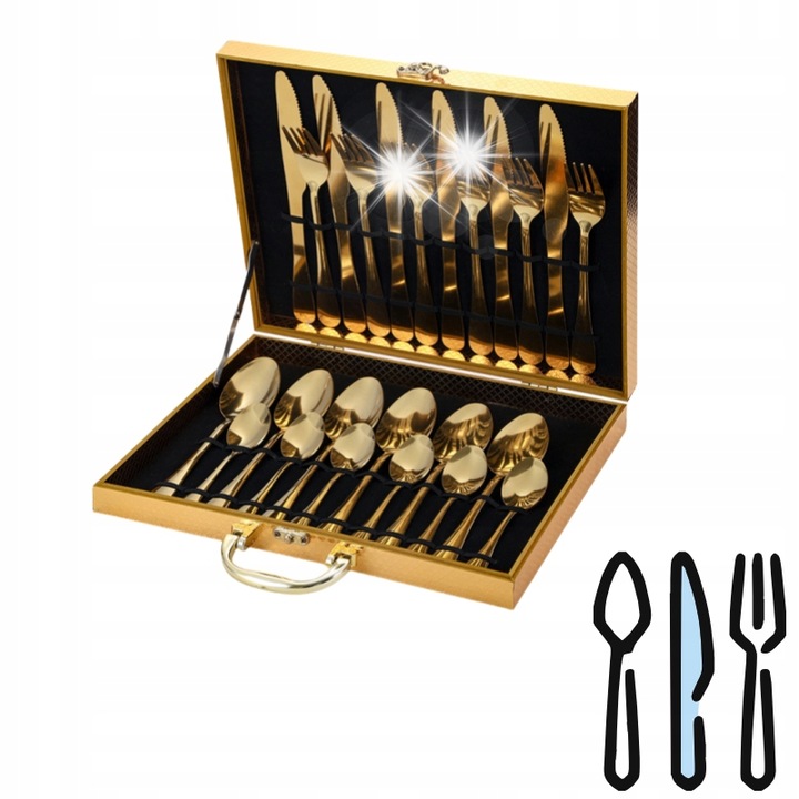 Комплект прибори за хранене от 24 части, инокс, елегантен дизайн, лъскав завършек, устойчиви на корозия, подаръчна кутия