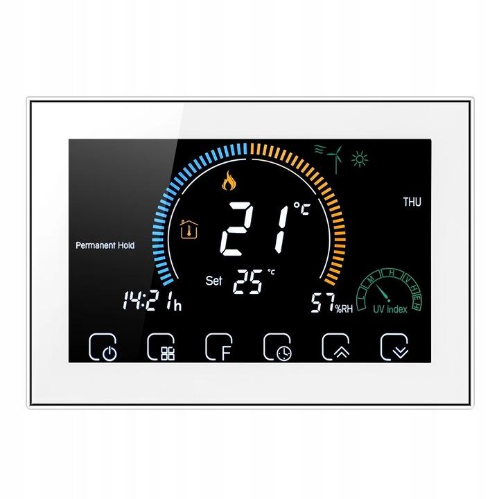 Termostat inteligent Arhatreya, pentru incalzire in pardoseala, alb, 12,7x4,0x8,8cm, fara Wi-Fi, display LCD 4,8 inch