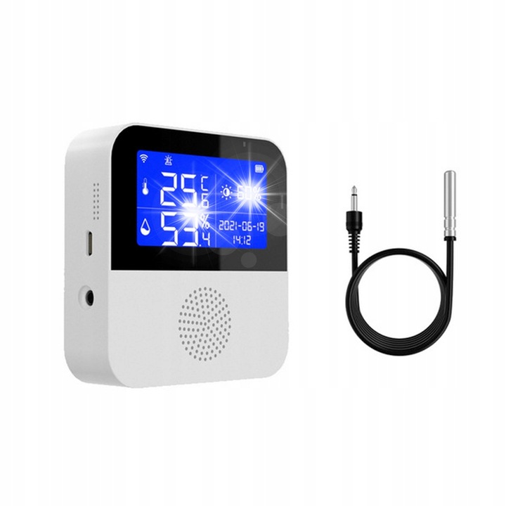 Set senzori temperatura si umiditate WiFi Tuya, display LCD, alarm, 2,9 inch, alb