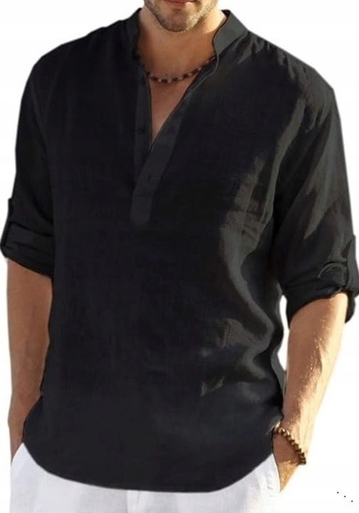 Férfi ing, mandarin gallér, pamut, slim fit, fekete, S INTL