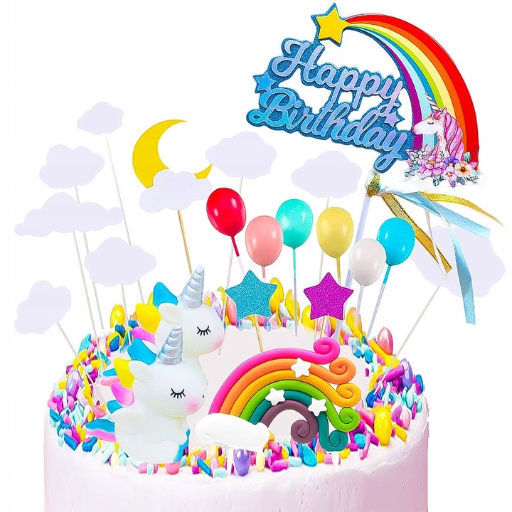 Set decorativ tort cu unicorni, accesorii pentru petrecere, culori atragatoare, reutilizabile
