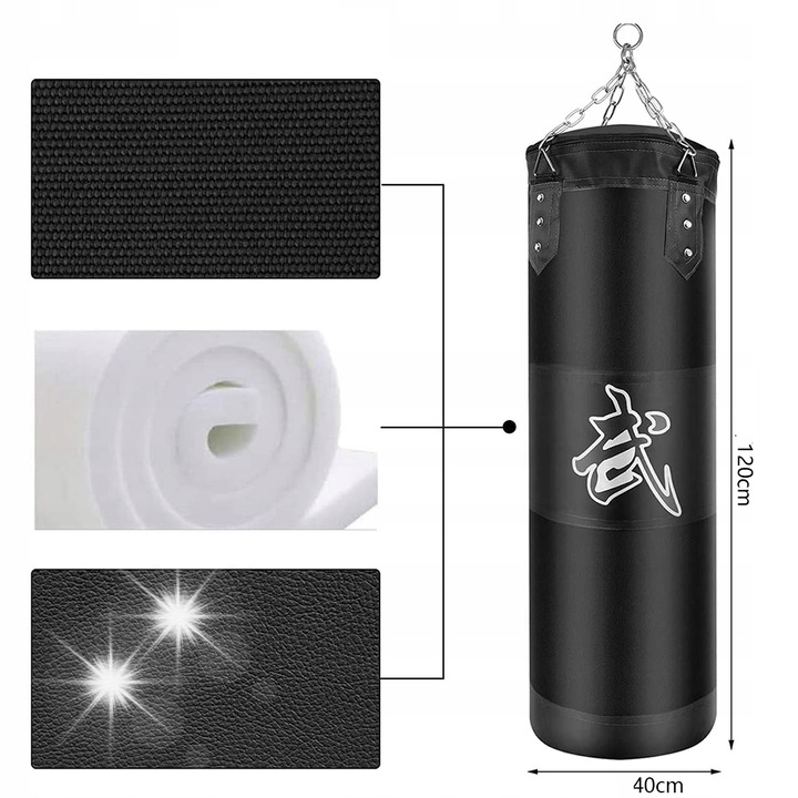 Sac pentru box, 120x40cm, set cu manusi, negru