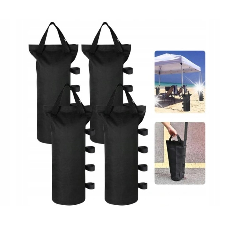 Set 4 saci cu nisip pentru cort, 23x50cm, impermeabili, negru