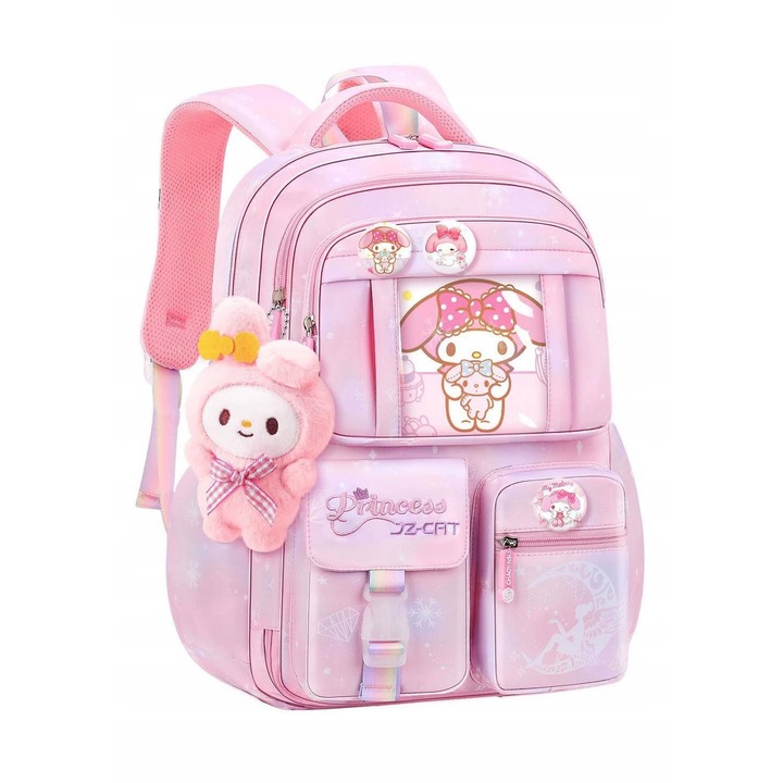 Ghiozdan scolar Zenoluxe Melody, multicolor, 41x29x16cm, set cu breloc.