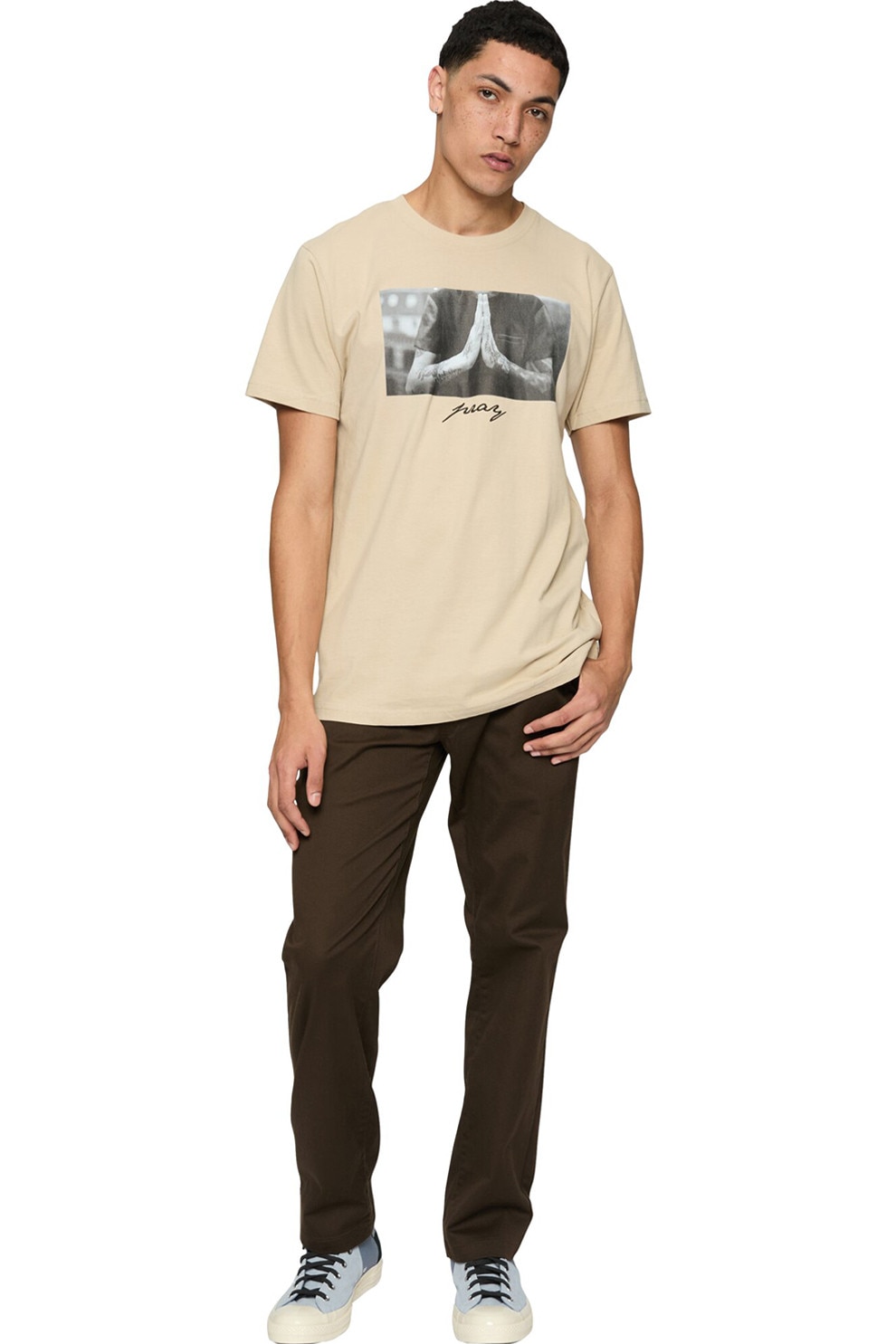 Mister tee, Tricou din bumbac cu imprimeu foto frontal, Maro nisip, S