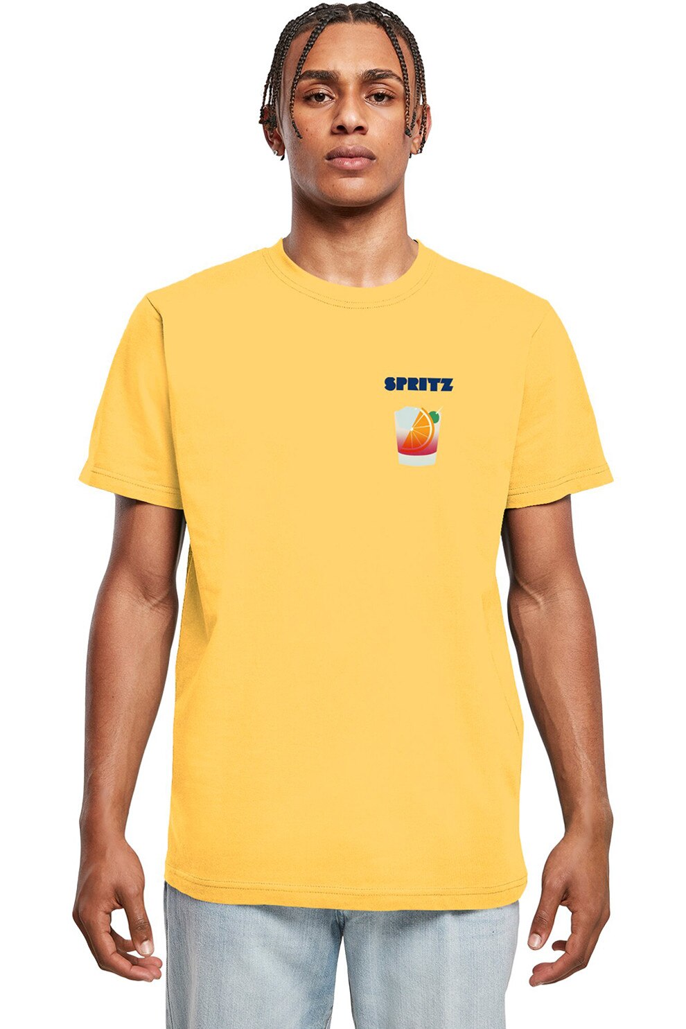 Mister tee, Tricou din bumbac cu decolteu la baza gatului, Galben, S