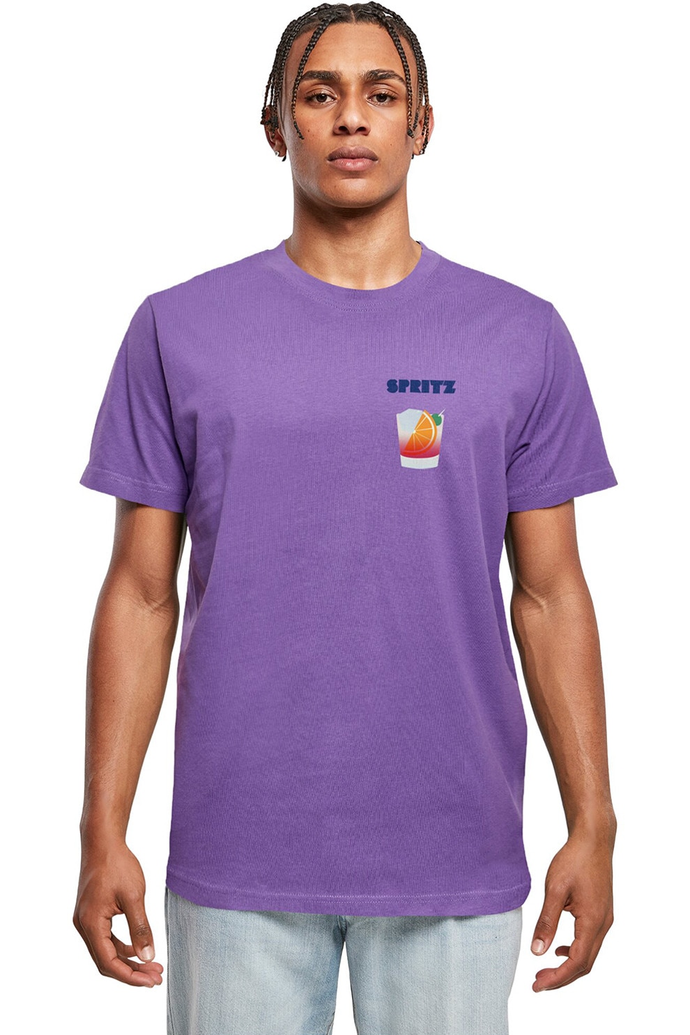 Mister tee, Tricou din bumbac cu decolteu la baza gatului, Violet, M