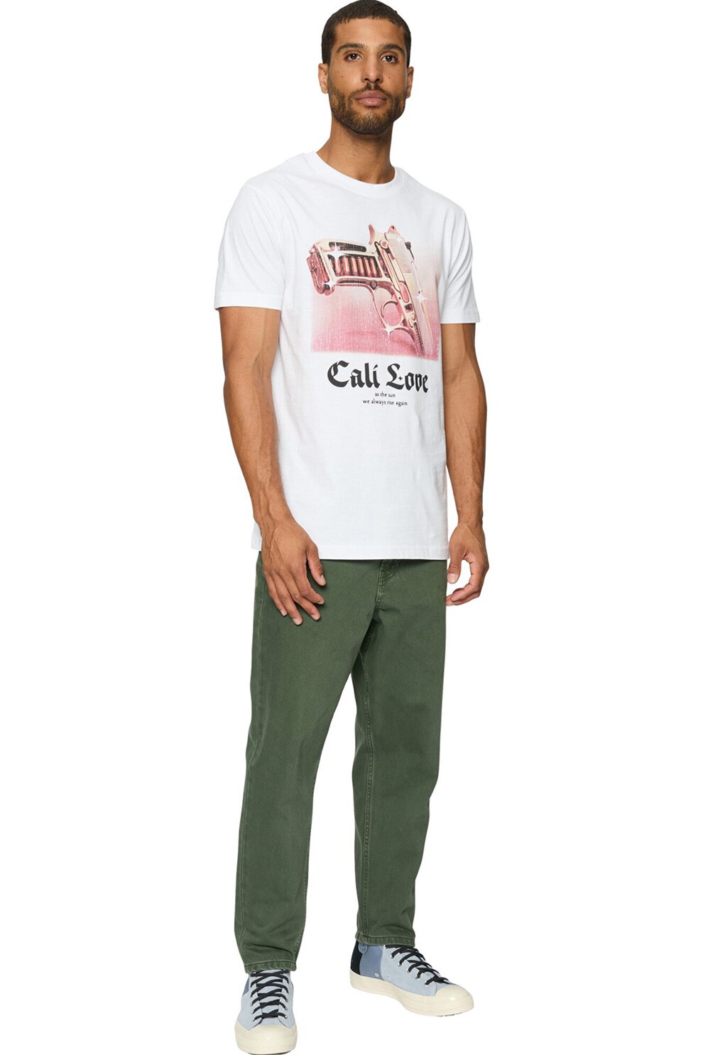 Mister tee, Tricou din bumbac cu decolteu la baza gatului si model grafic, Alb, XS