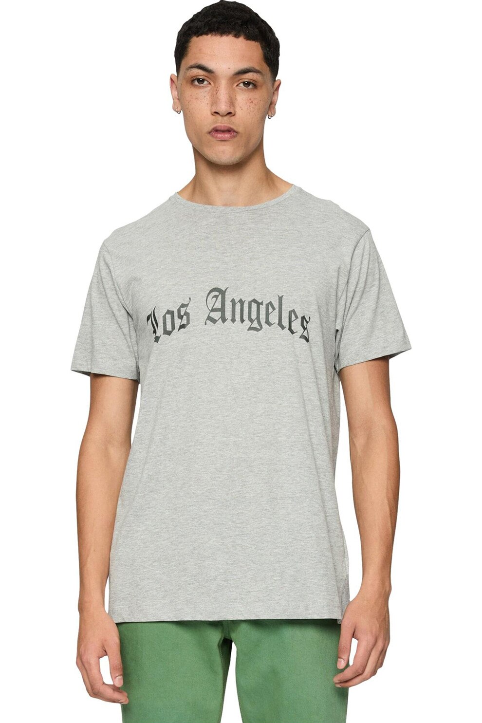 Mister tee, Tricou regular fit cu model text, Gri melange, M