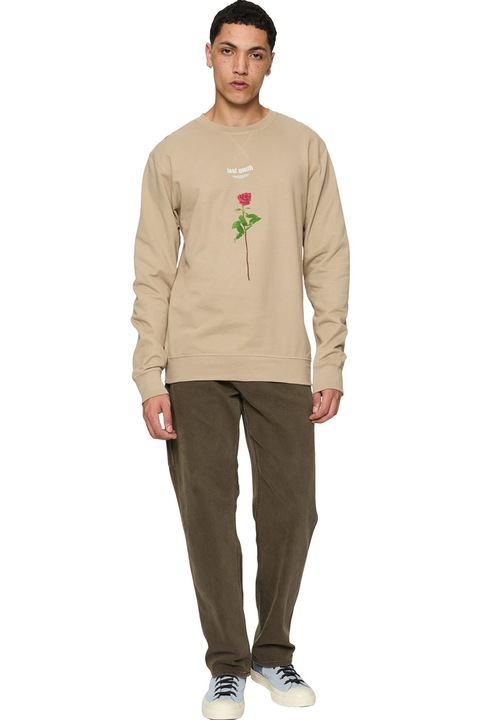 Mister tee, Bluza de trening cu imprimeu si decolteu la baza gatului, Maro nisip