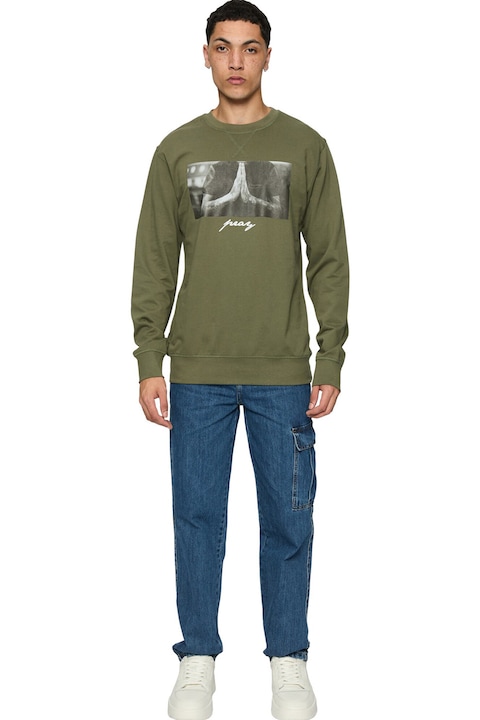 Mister tee, Bluza de trening cu decolteu la baza gatului si imprimeu foto, Kaki