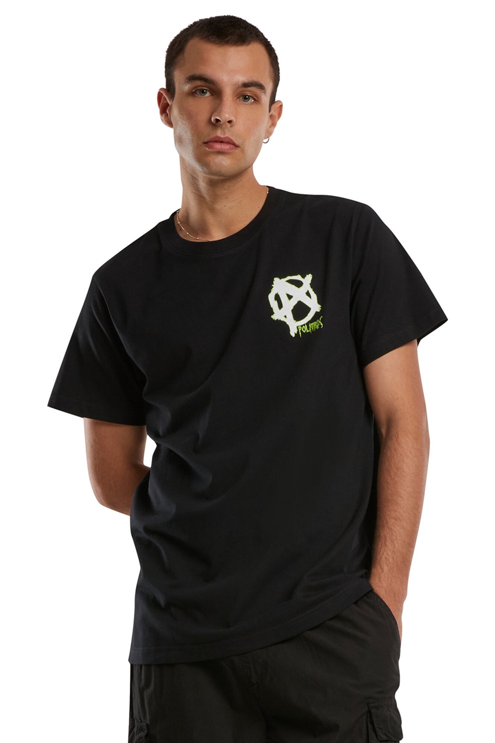 Mister tee, Tricou din bumbac cu decolteu la baza gatului, Negru, M