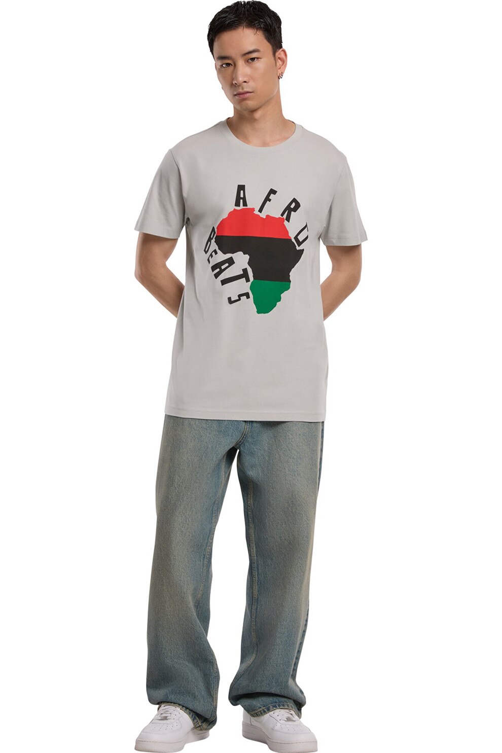 Mister tee, Tricou cu decolteu rotund si imprimeu grafic, Gri deschis, M
