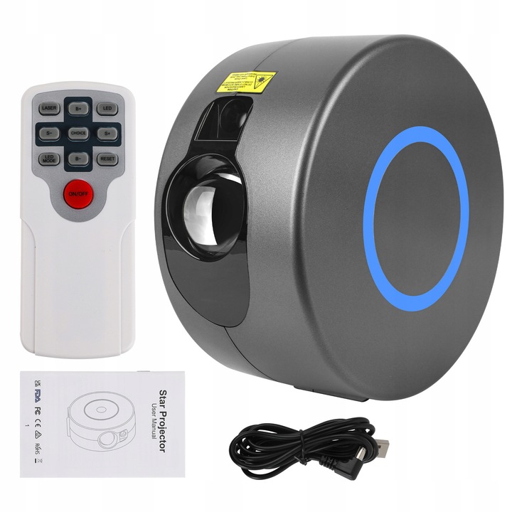 Proiector de stele pentru copii, LED, 3 culori, cu telecomanda, gri