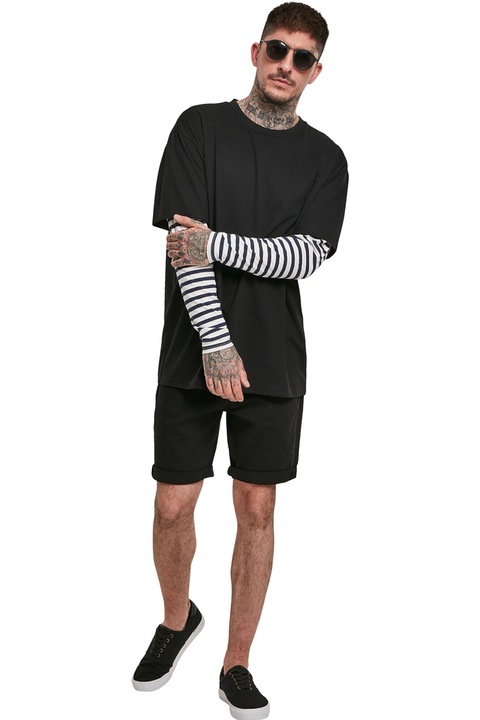 Urban Classics, Bluza cu model 2in1 si maneci cazute, Negru