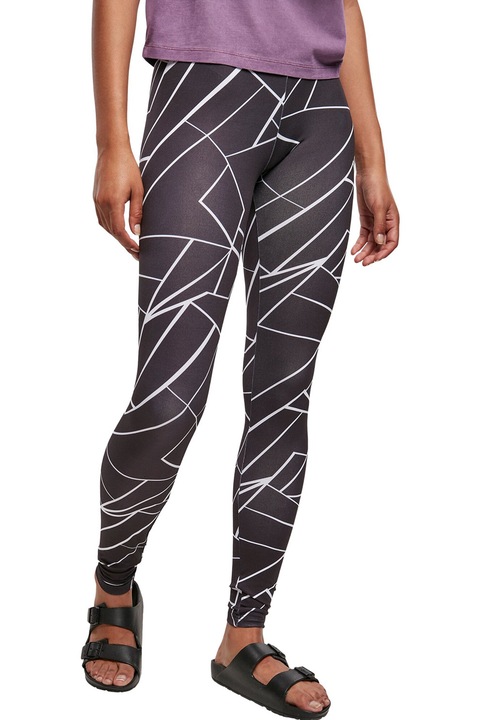 Urban Classics, Colanti cu talie inalta si model, Alb/Negru stins