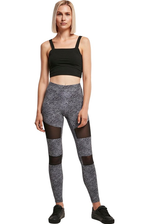 Urban Classics, Colanti cu imprimeu si segmente semitransparente, Negru/Alb optic