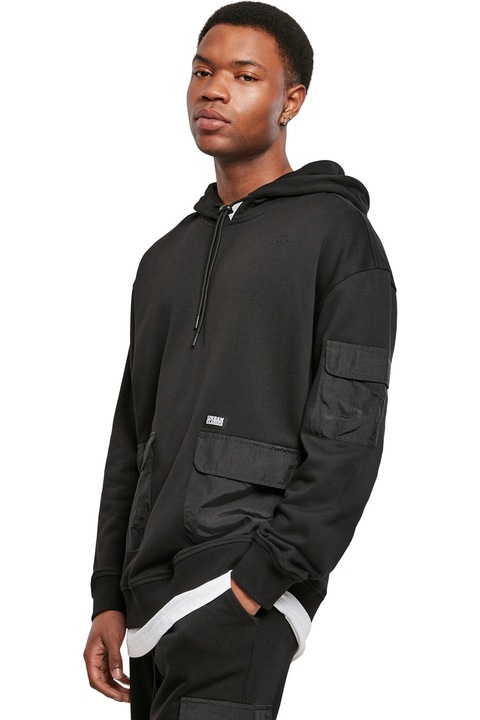 Urban Classics, Hanorac din amestec de bumbac cu buzunare cu clapa, Negru