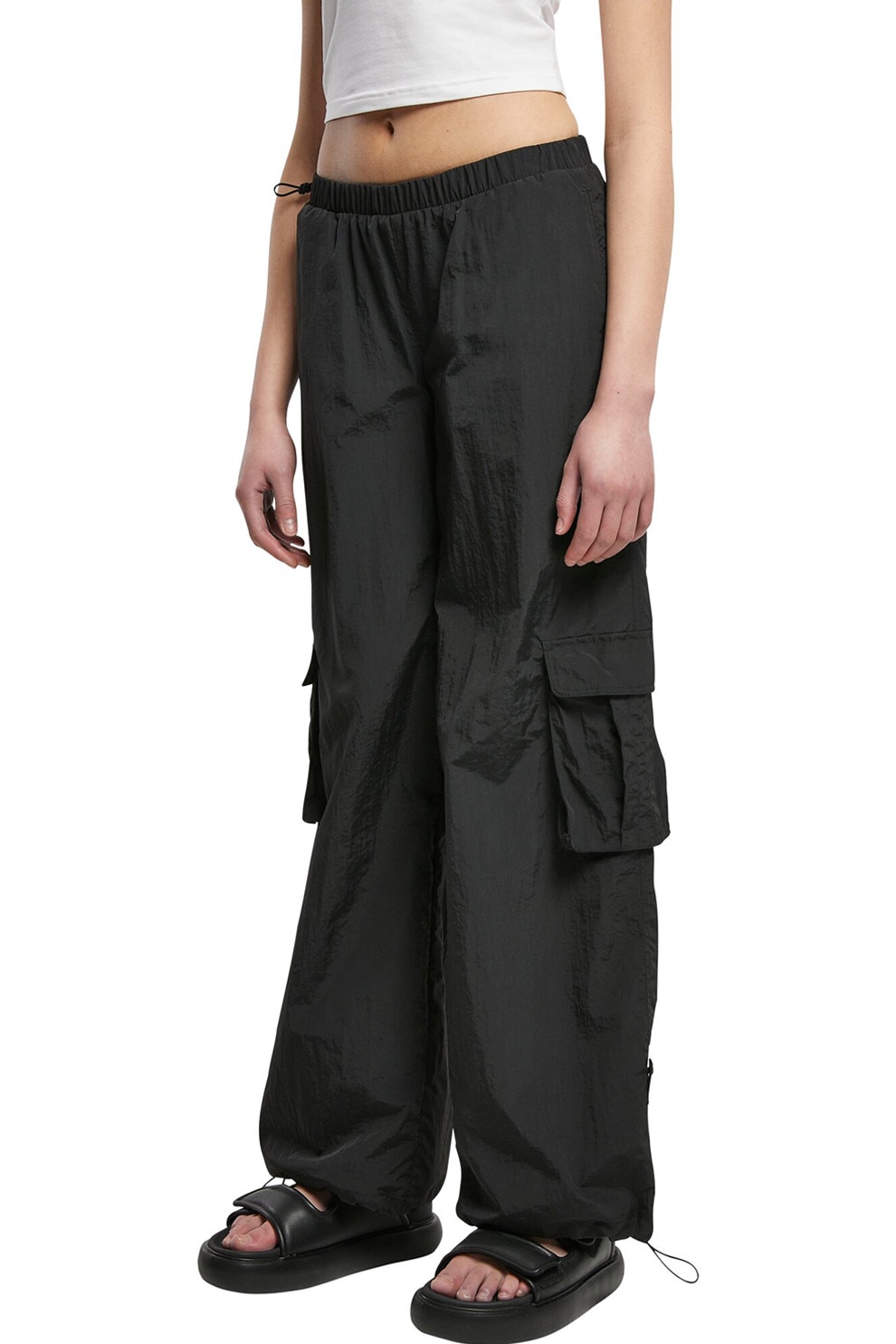 Urban Classics, Pantaloni cargo cu talie medie, Negru, L