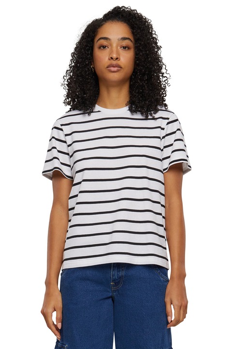 Urban Classics, Tricou cu decolteu rotund, Negru/Alb optic