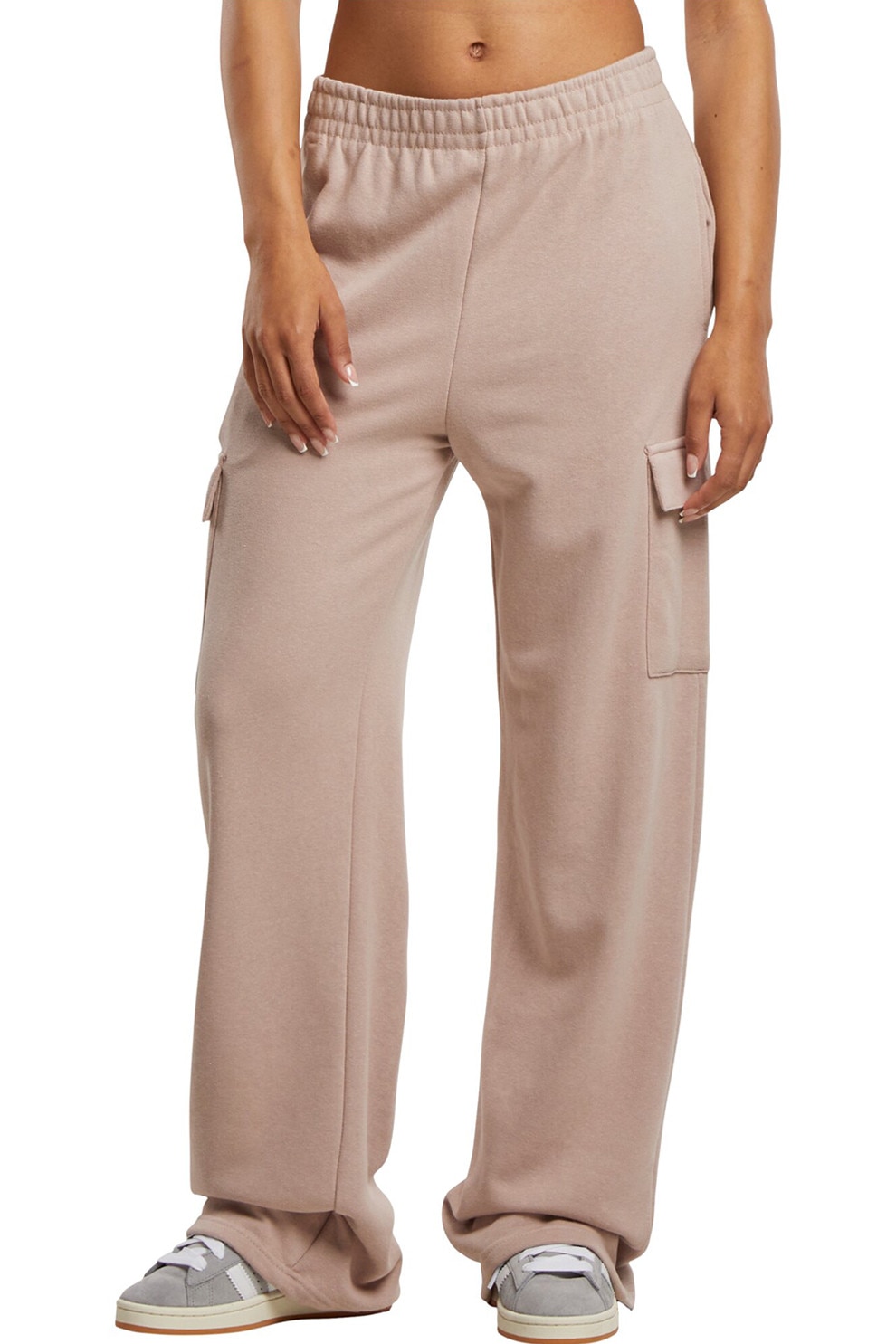 Urban Classics, Pantaloni de trening cu croiala ampla si buzunare cargo, Maro deschis, L