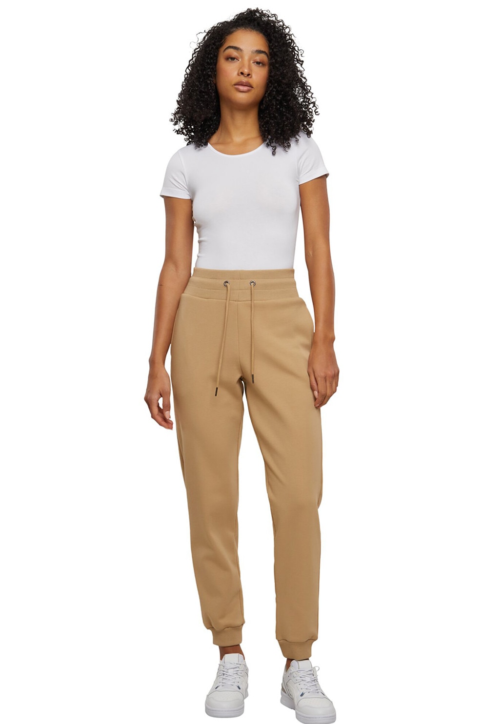 Urban Classics, Pantaloni de trening cu snur de ajustare si talie inalta, Maro camel, XS