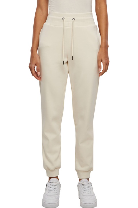 Urban Classics, Pantaloni de trening cu snur de ajustare si talie inalta, Bej