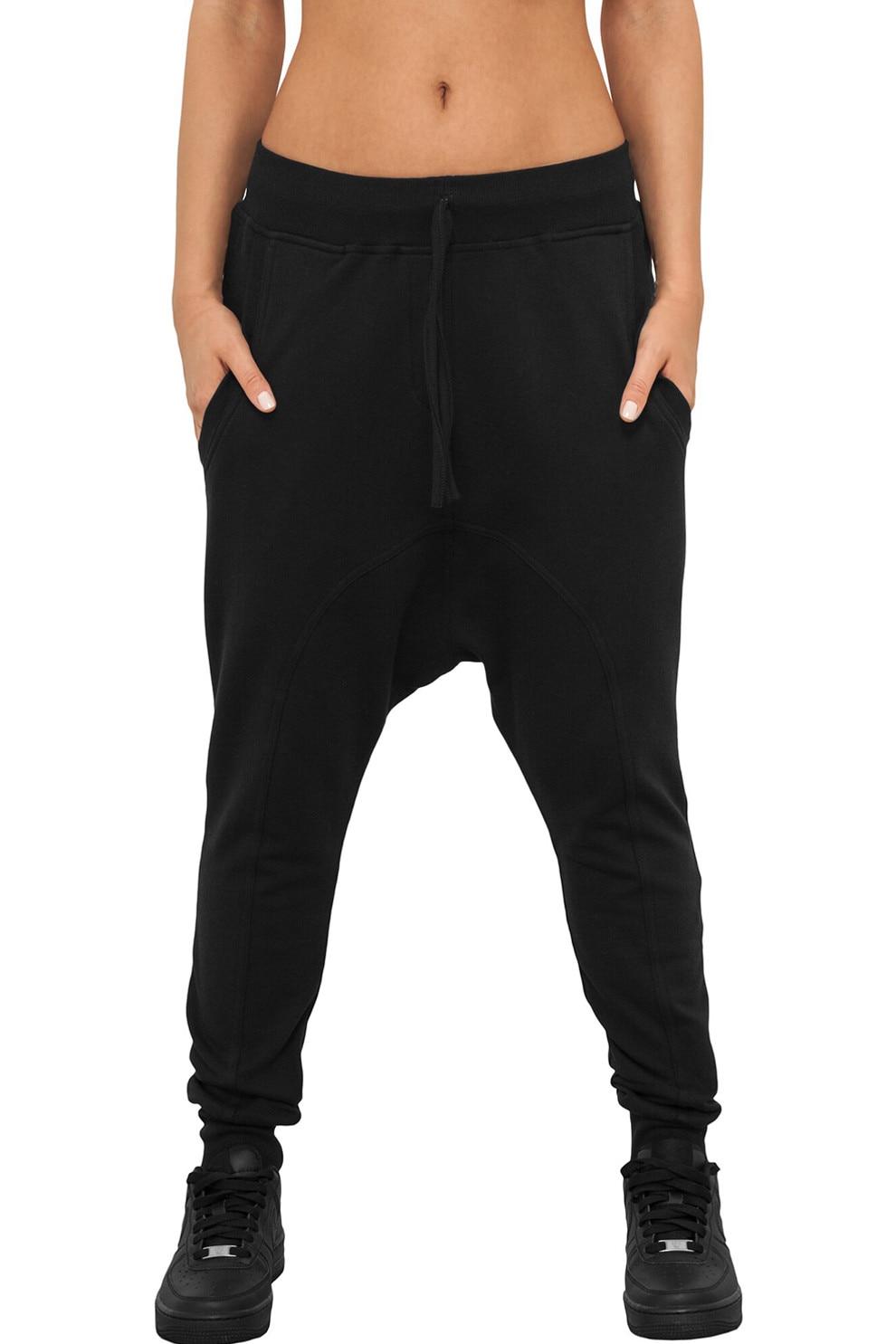 Urban Classics, Pantaloni de trening cu talie joasa, Negru, S