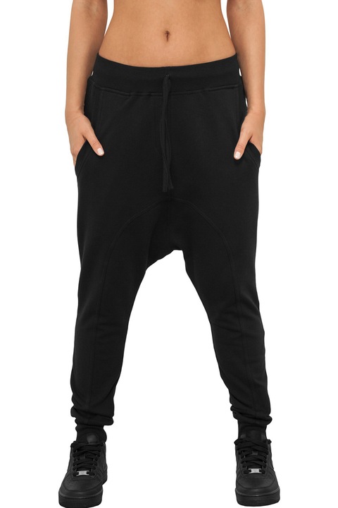 Urban Classics, Pantaloni de trening cu talie joasa, Negru
