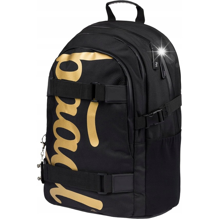 Ghiozdan scolar BAAGL Skate Gold, 25L, 850g, impermeabil, cu suport pentru skateboard, pentru clasele 3-8