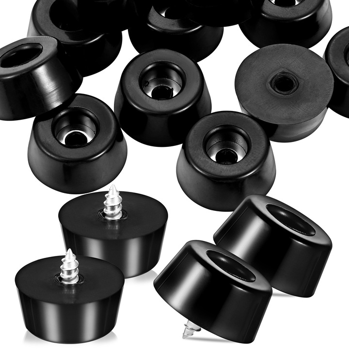 Set 40 bucati suporturi din cauciuc pentru mobilier, cu suruburi, negru/argintiu, 2,00x1,80x1,00 cm