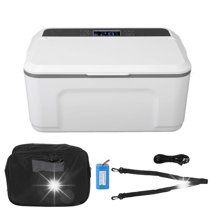 Mini frigider portabil pentru insulina, 12 injectoare, cu alarma, USB, 4-18°C