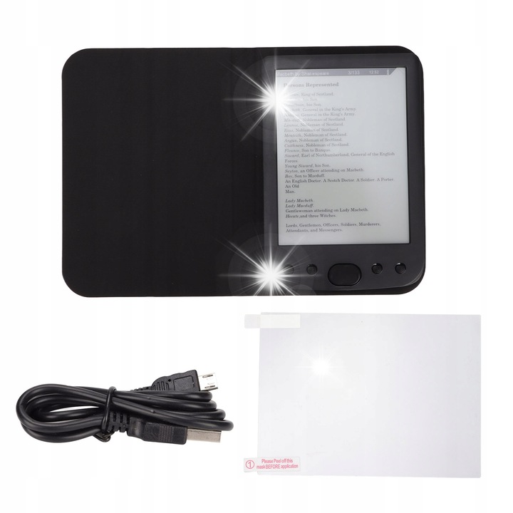 Cititor de carti electronice 6", 8GB, 512MB, negru, cu husa si folie de protectie