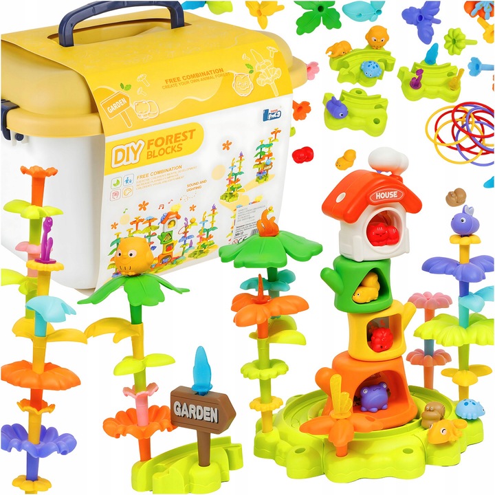 Set de constructie DIY, 120 elemente, sunet si lumina, multicolor